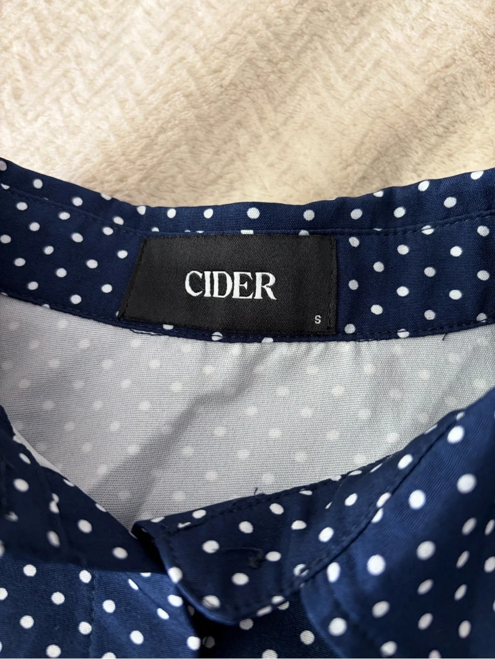 Cider Navy and White Polka Dot Button-Up Short Sleeve Blouse - Picture 2 of 2